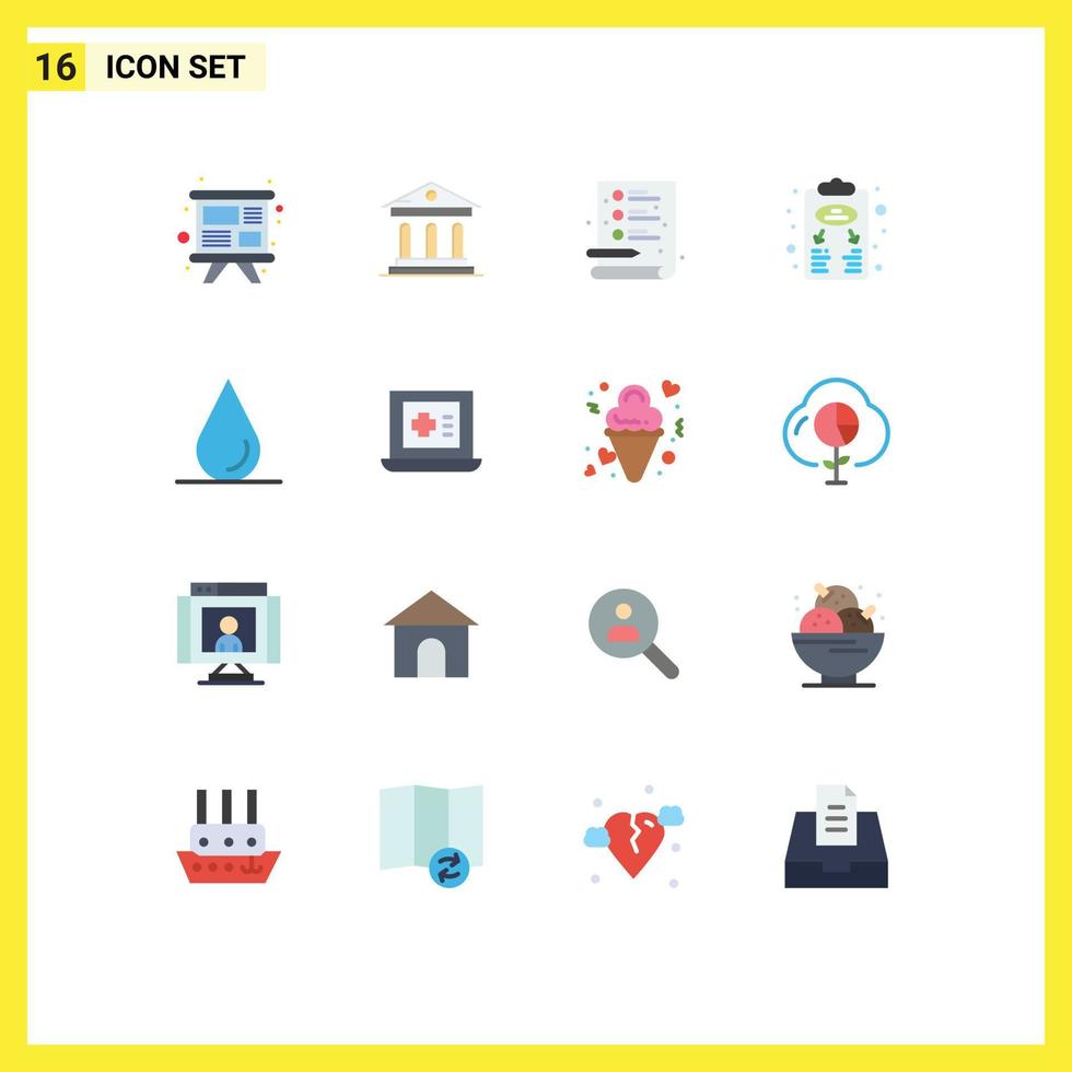 conjunto de pictogramas de 16 colores planos simples del esquema de agua planificación creativa estrategia empresarial paquete editable de elementos de diseño de vectores creativos