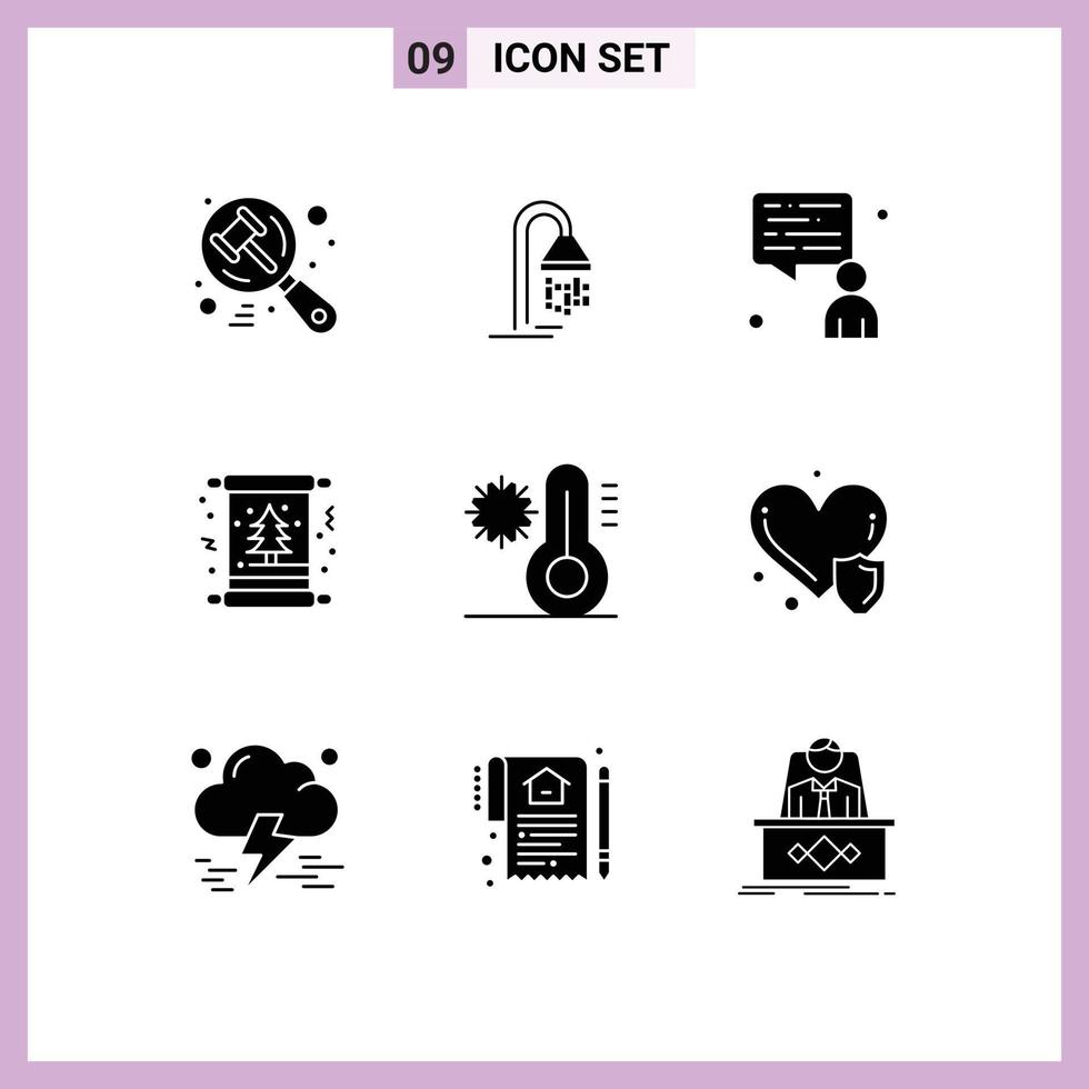 Solid Glyph Pack of 9 Universal Symbols of flake winter man tree christmas Editable Vector Design Elements