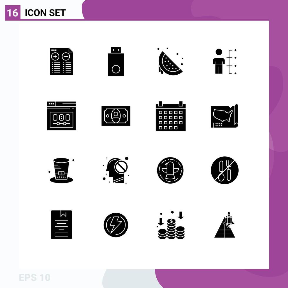 Modern Set of 16 Solid Glyphs and symbols such as human abilities technology skills sweet Editable Vector Design Elements