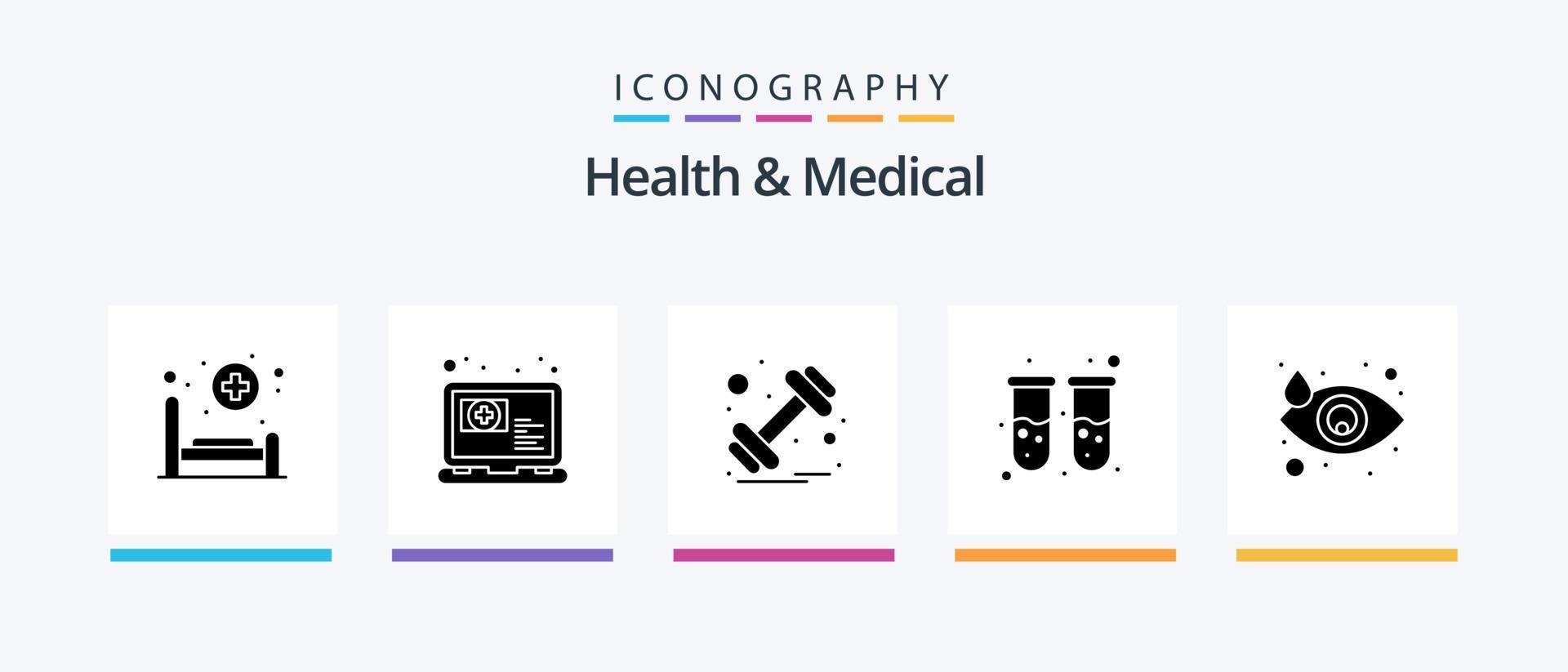 Health And Medical Glyph 5 Icon Pack Including drop. lab. dumbbell. test tube. blood. Creative Icons Design vector