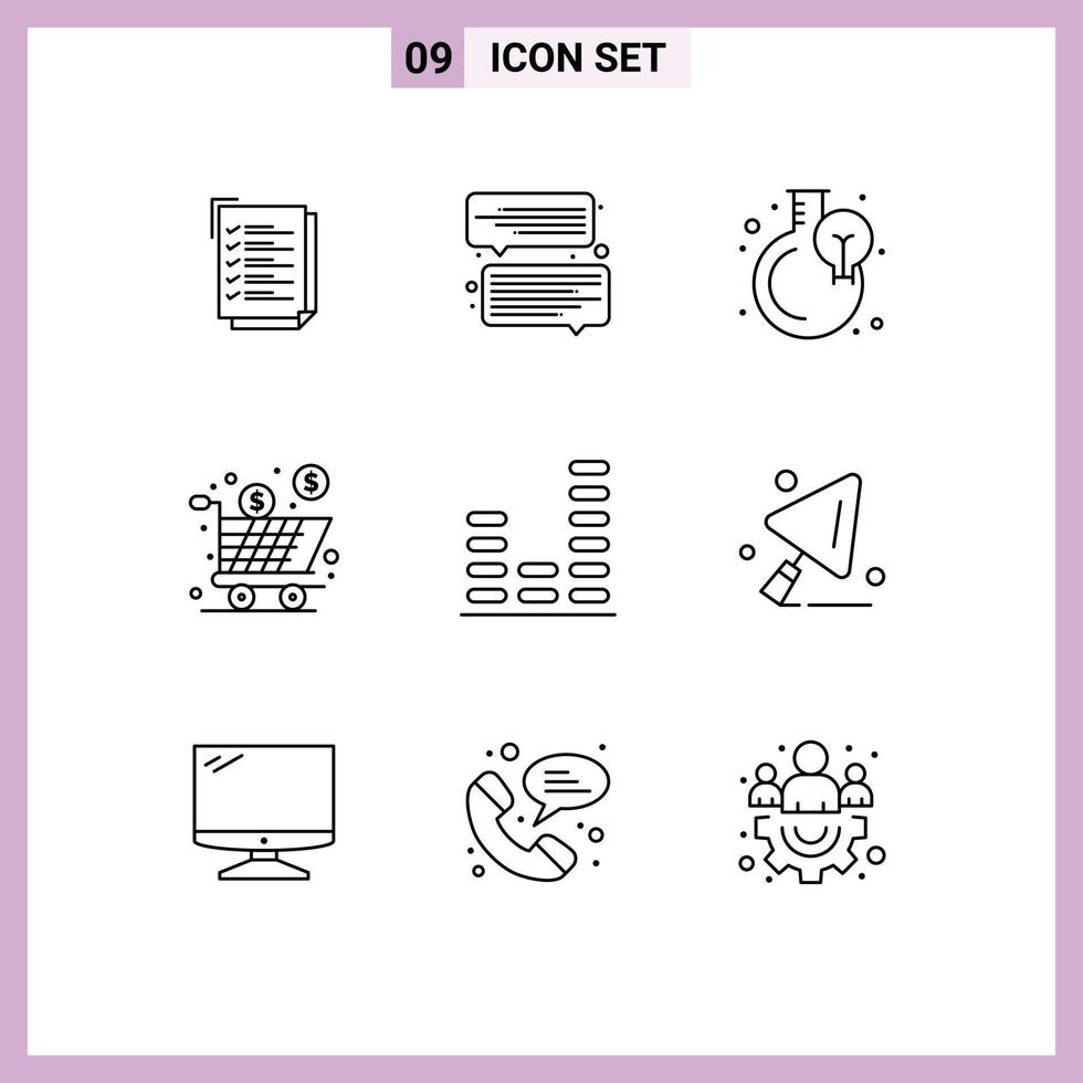 9 Universal Outlines Set for Web and Mobile Applications equalizer shopping flask product cart Editable Vector Design Elements