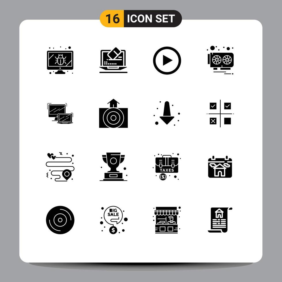 Solid Glyph Pack of 16 Universal Symbols of business video card video video card Editable Vector Design Elements