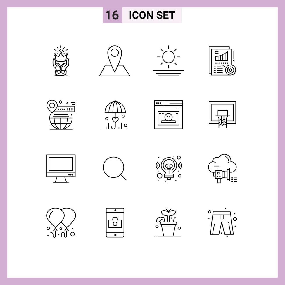 Set of 16 Commercial Outlines pack for pin design pin report analytics Editable Vector Design Elements