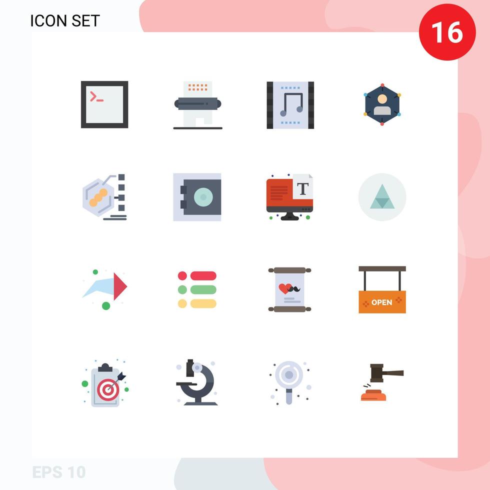 Mobile Interface Flat Color Set of 16 Pictograms of personal network celebration communication music scene Editable Pack of Creative Vector Design Elements