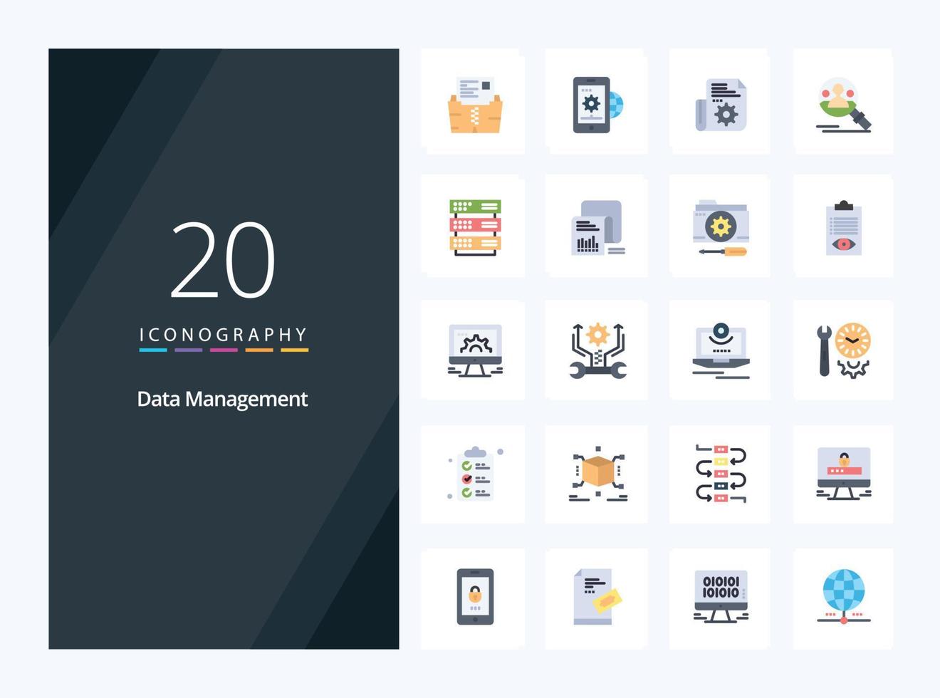 20 Data Management Flat Color icon for presentation vector