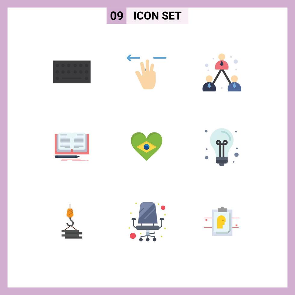 9 User Interface Flat Color Pack of modern Signs and Symbols of flag heart company story novel Editable Vector Design Elements