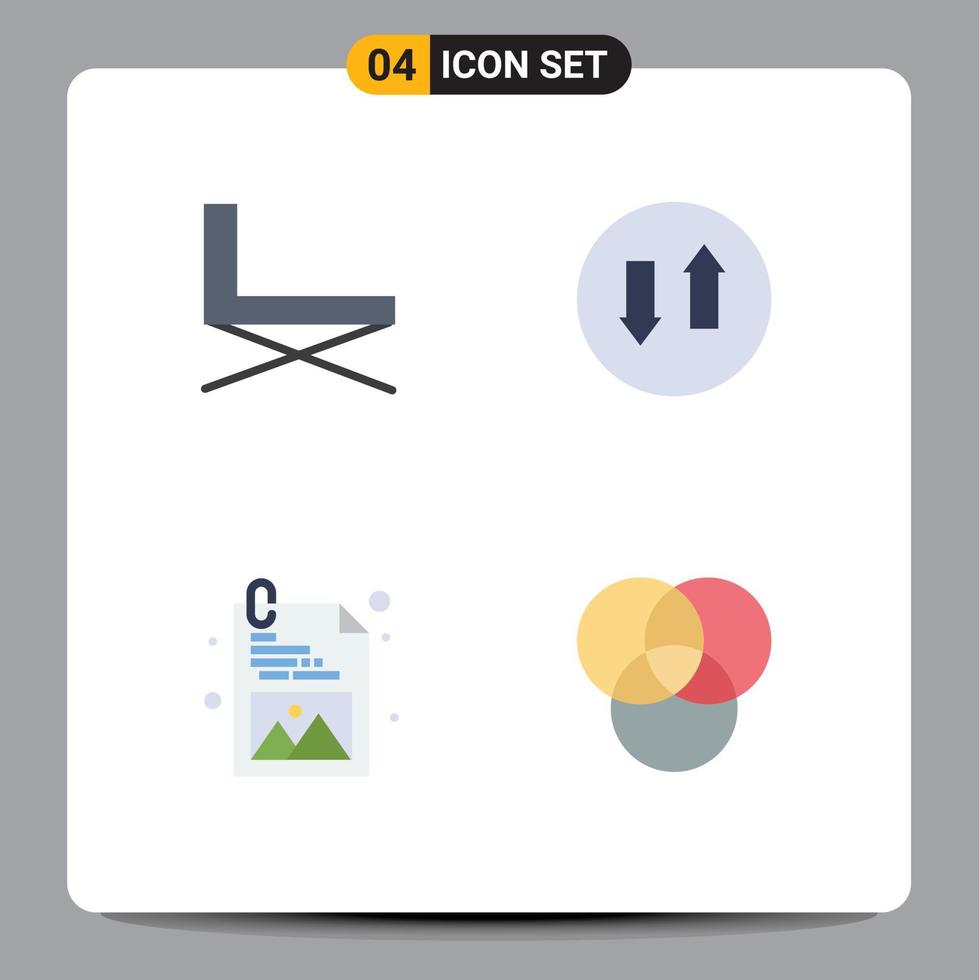 Set of 4 Modern UI Icons Symbols Signs for chair development rest down picture Editable Vector Design Elements