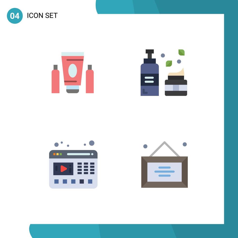 Set of 4 Vector Flat Icons on Grid for sport video healthcare lotion website Editable Vector Design Elements