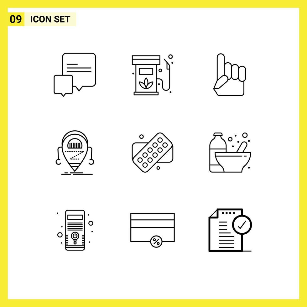 Group of 9 Modern Outlines Set for tablet robot foam hand droid android Editable Vector Design Elements