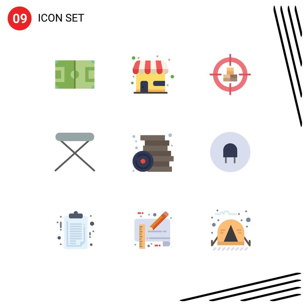 Group of 9 Modern Flat Colors Set for household furniture store appliances target Editable Vector Design Elements