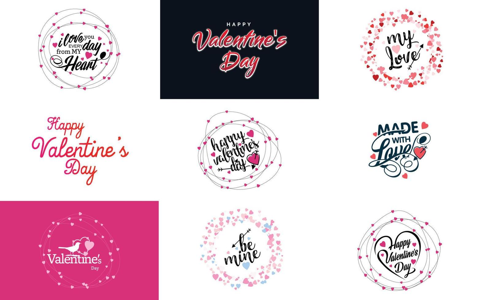 Hand-drawn black lettering Valentine's Day and pink hearts on white background vector illustration suitable for use in design of cards. banners. logos. flyers. labels. icons. badges. and stickers