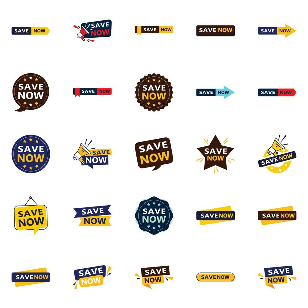 25 Professional Typographic Designs for a polished savings campaign Save Now vector