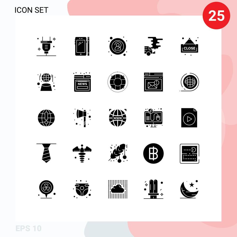 Group of 25 Modern Solid Glyphs Set for close gas pen emission automobile Editable Vector Design Elements