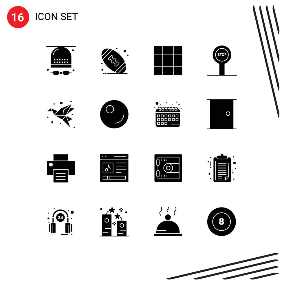 16 Universal Solid Glyph Signs Symbols of paper folded grid bird journey Editable Vector Design Elements