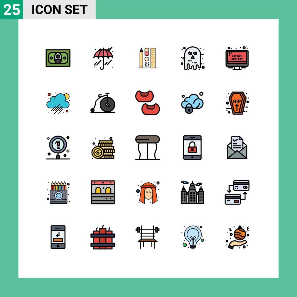 Pictogram Set of 25 Simple Filled line Flat Colors of news campaign education scary ghost Editable Vector Design Elements