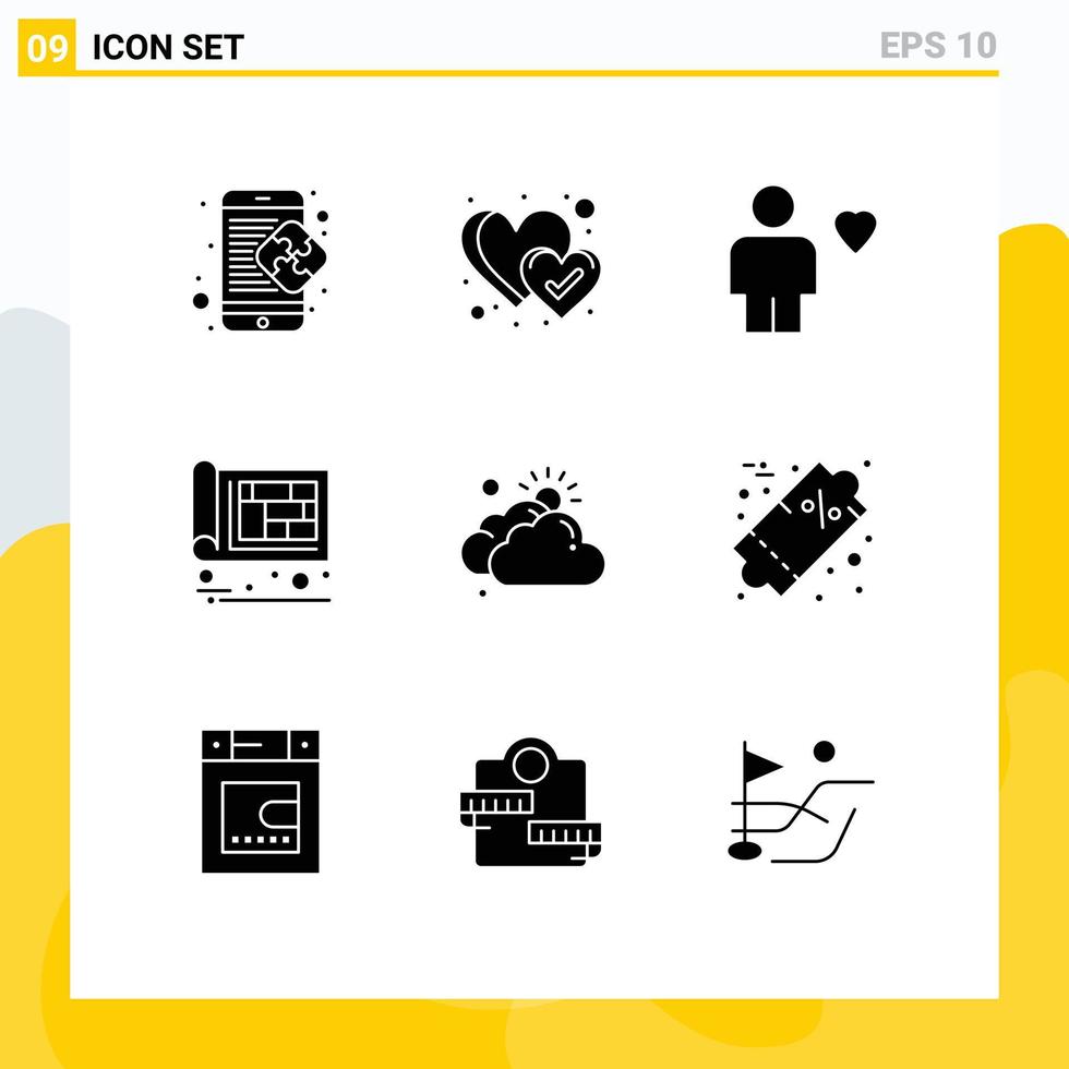 Pack of 9 creative Solid Glyphs of engineer construction avatar building human Editable Vector Design Elements