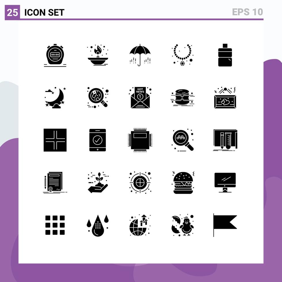 Modern Set of 25 Solid Glyphs and symbols such as water gift umbrella present jewel Editable Vector Design Elements