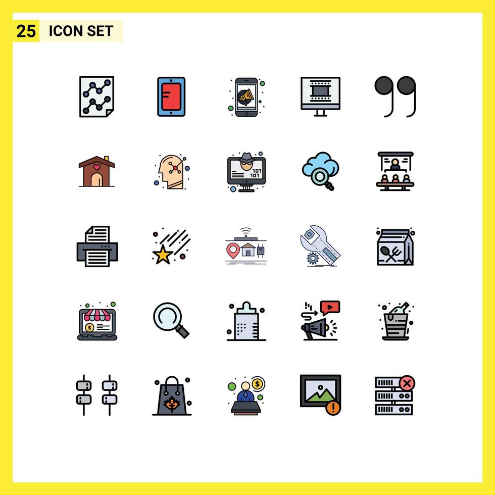 25 User Interface Filled line Flat Color Pack of modern Signs and Symbols of quotes photo frame design school photo frame speaker Editable Vector Design Elements