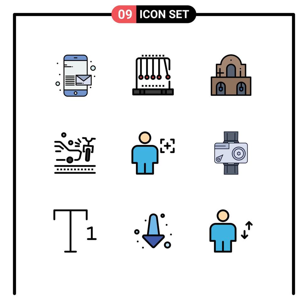 paquete de 9 signos y símbolos modernos de colores planos de línea rellena para medios de impresión web, como elementos de diseño de vectores editables de accidentes de automóviles