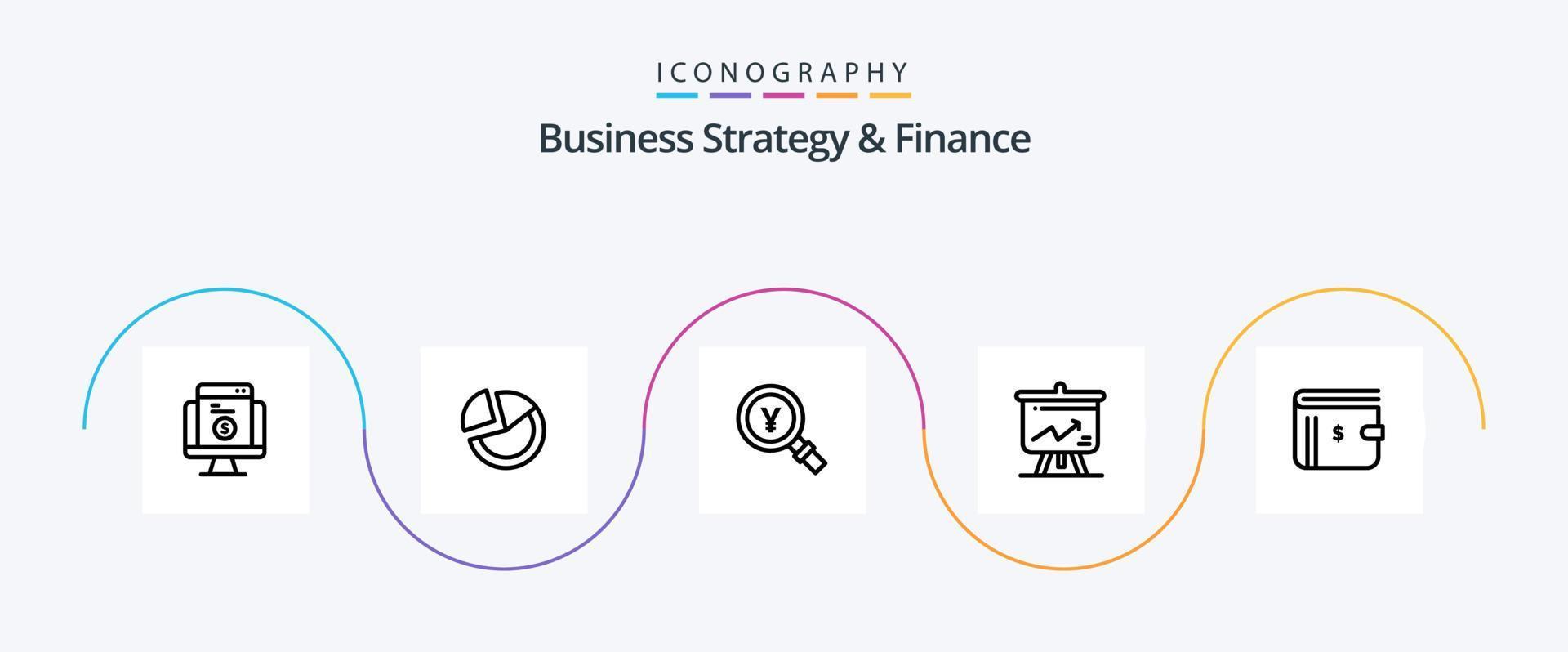 paquete de iconos de línea 5 de estrategia empresarial y finanzas que incluye búsqueda. japonés estadística japón vector