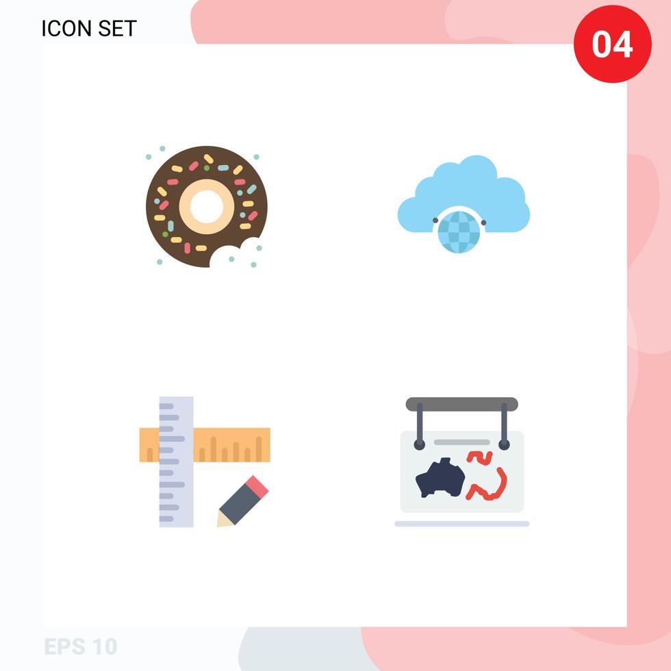 Pictogram Set of 4 Simple Flat Icons of donut geometry network hub frame Editable Vector Design Elements