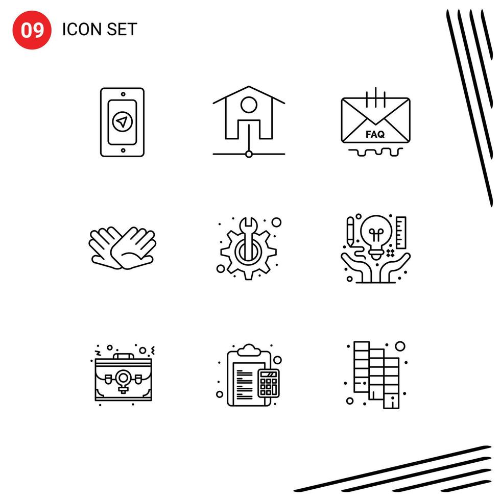 Outline Pack of 9 Universal Symbols of support relations email helping hands Editable Vector Design Elements