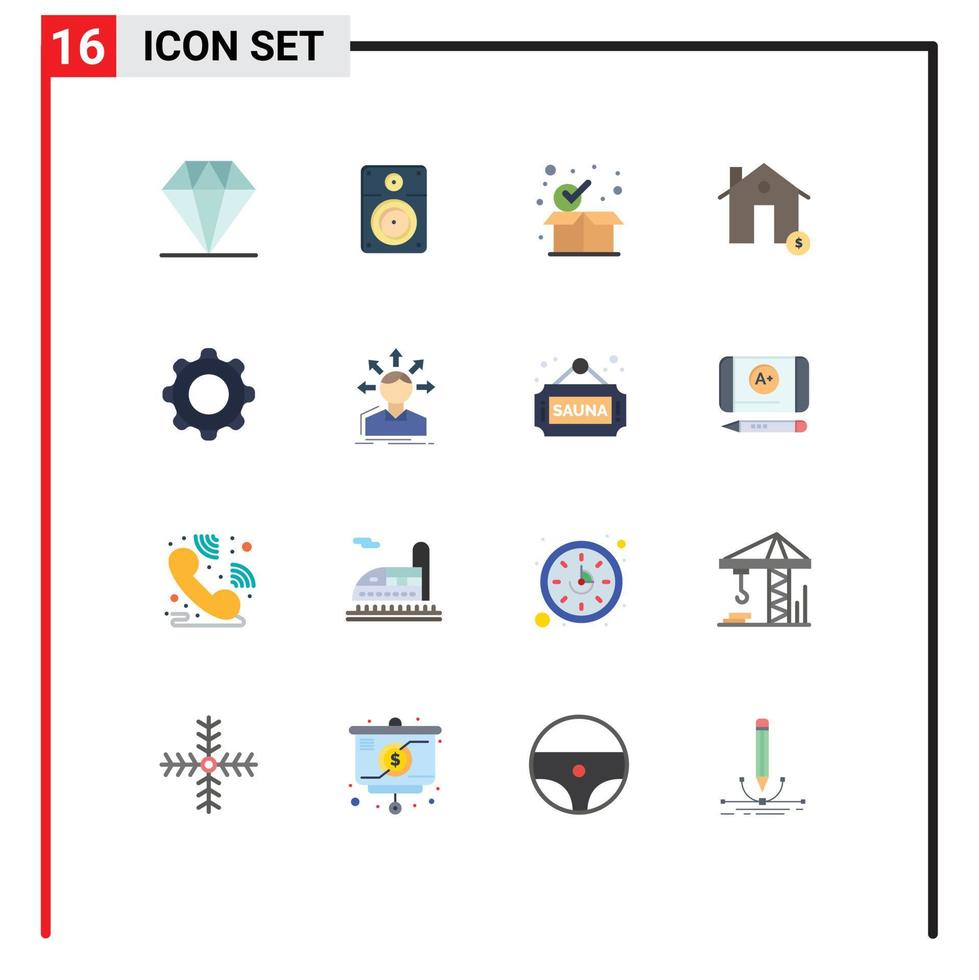 16 User Interface Flat Color Pack of modern Signs and Symbols of basic house package estate coin Editable Pack of Creative Vector Design Elements