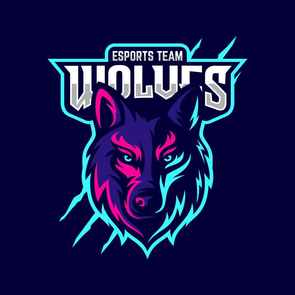 Wild wolf e sport mascot logo design vector illustration