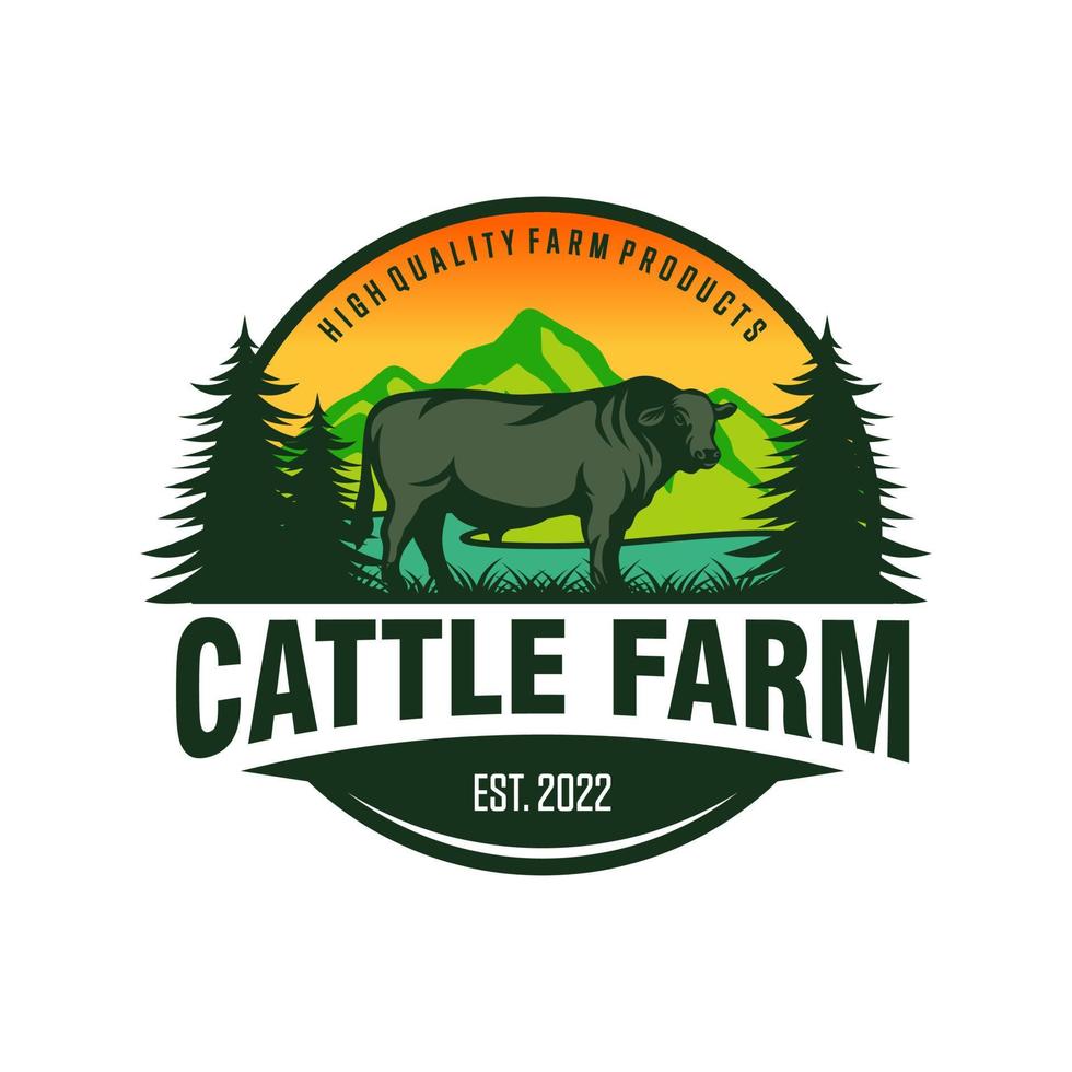 Vintage Cattle Farm Logo Vector Template