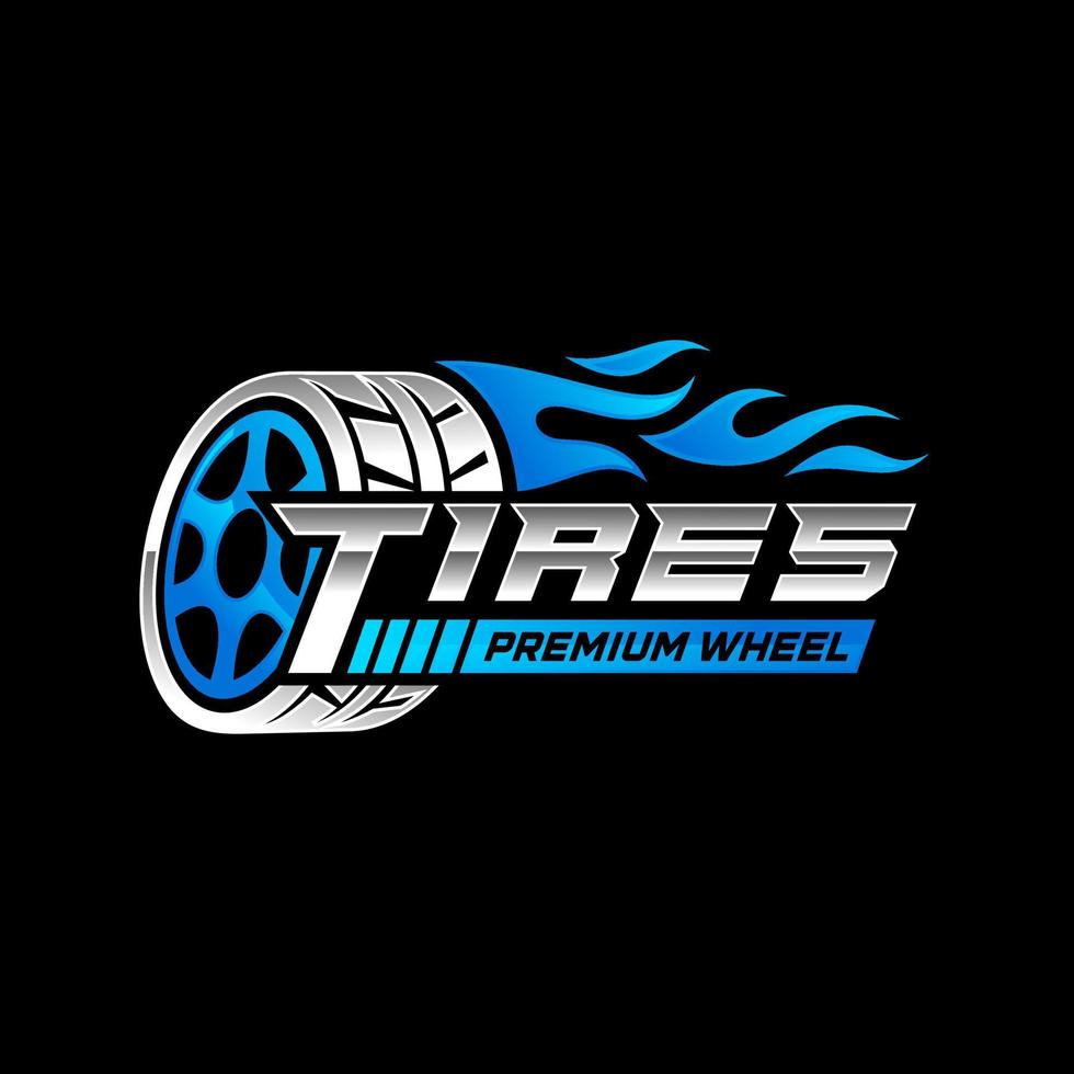 Car wheel in fire flame. tires vector logo design template.