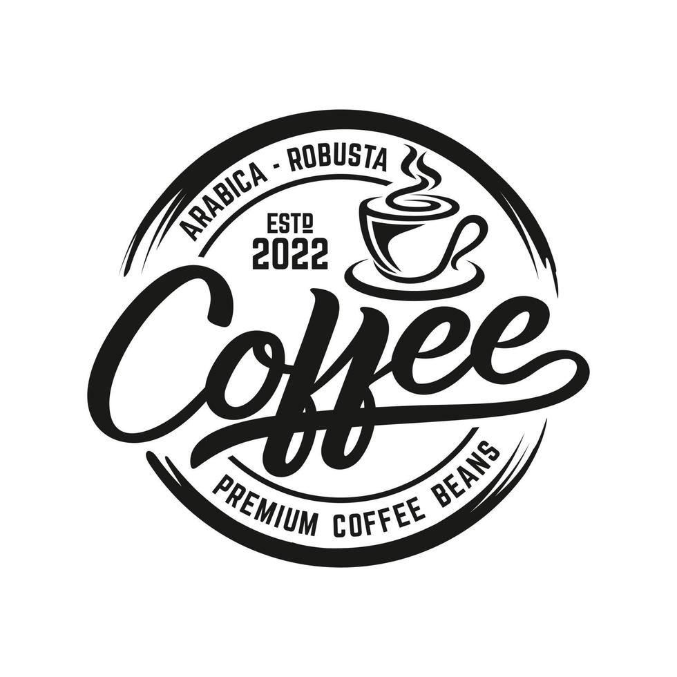 Vintage Coffee logo template. Caffeine logotype. Retro vintage insignia. Retro coffee badge. Vector illustration