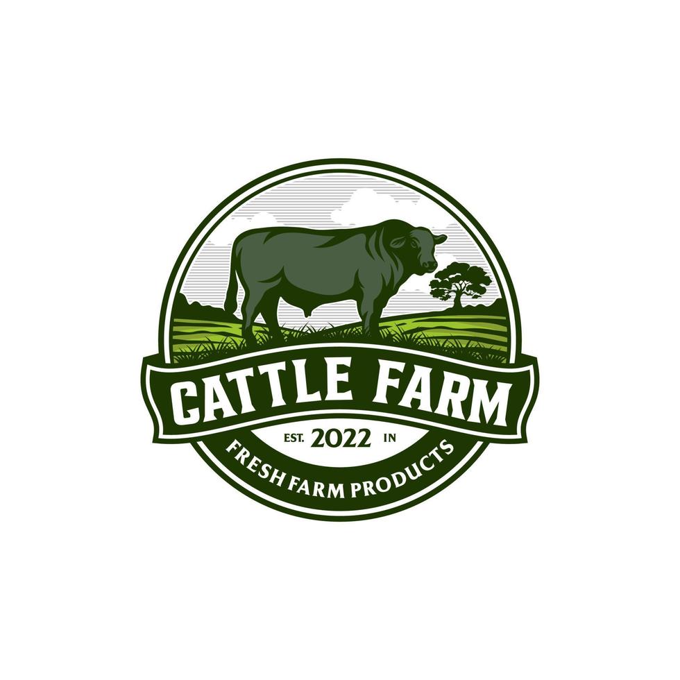 Vintage Cattle Farm Logo Vector Template