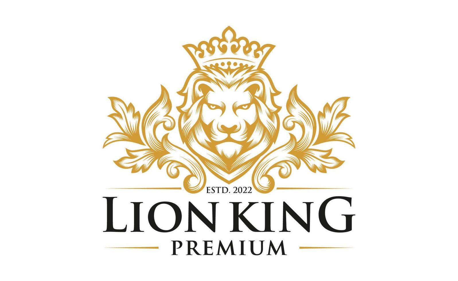 símbolos de la corona del rey real león. elegante logotipo de animal leo dorado. icono de identidad de marca de lujo premium. ilustración vectorial vector