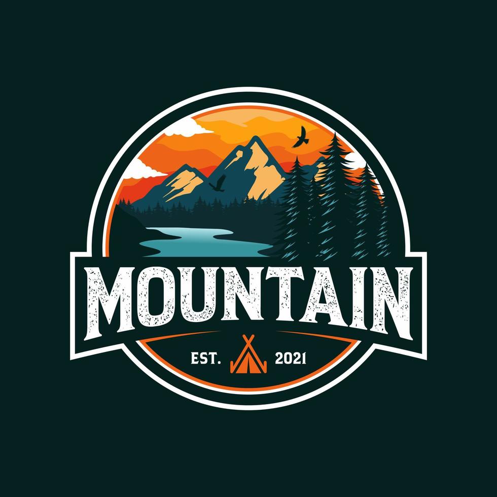 Mountain logo design vector illustration, outdoor adventure . Vector graphic for t shirt and other uses.