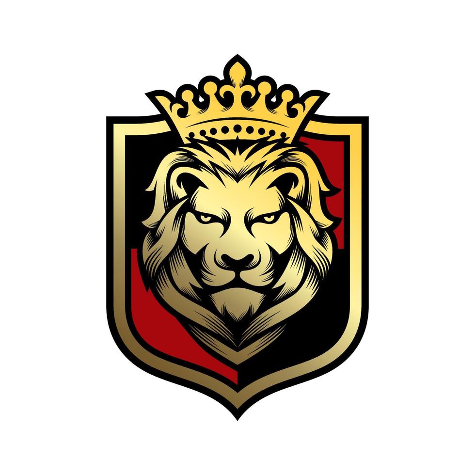 Royal king lion crown symbols. Elegant gold Leo animal logo. Premium luxury brand identity icon. Vector illustration.