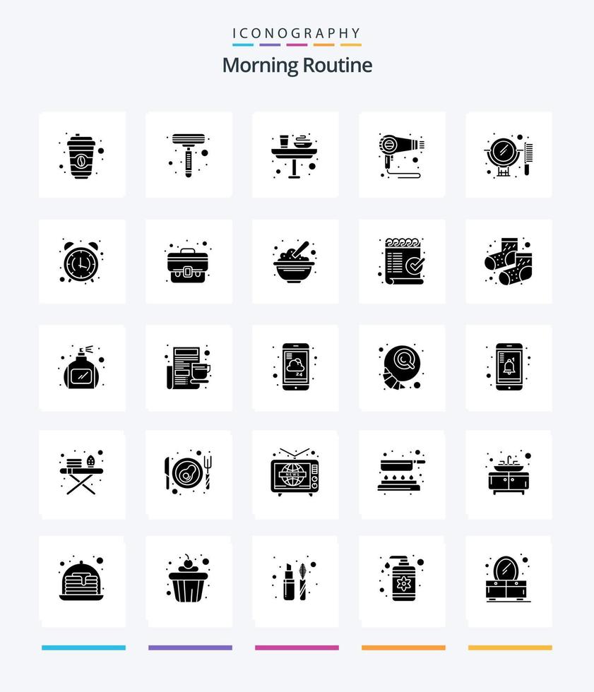 Creative Morning Routine 25 Glyph Solid Black icon pack  Such As mirror. beauty. food. machine. fen vector