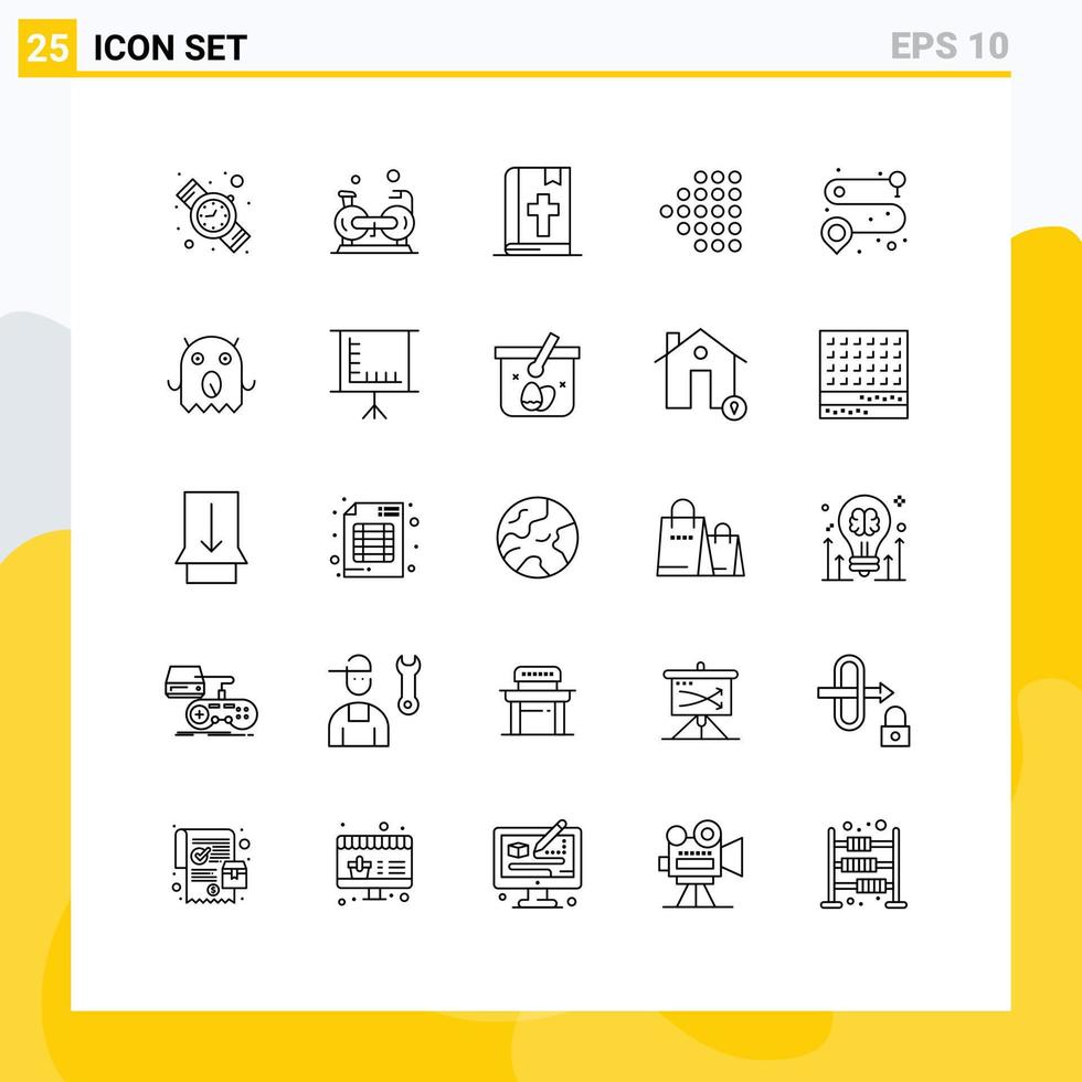 Modern Set of 25 Lines Pictograph of route point bible dotted arrow Editable Vector Design Elements