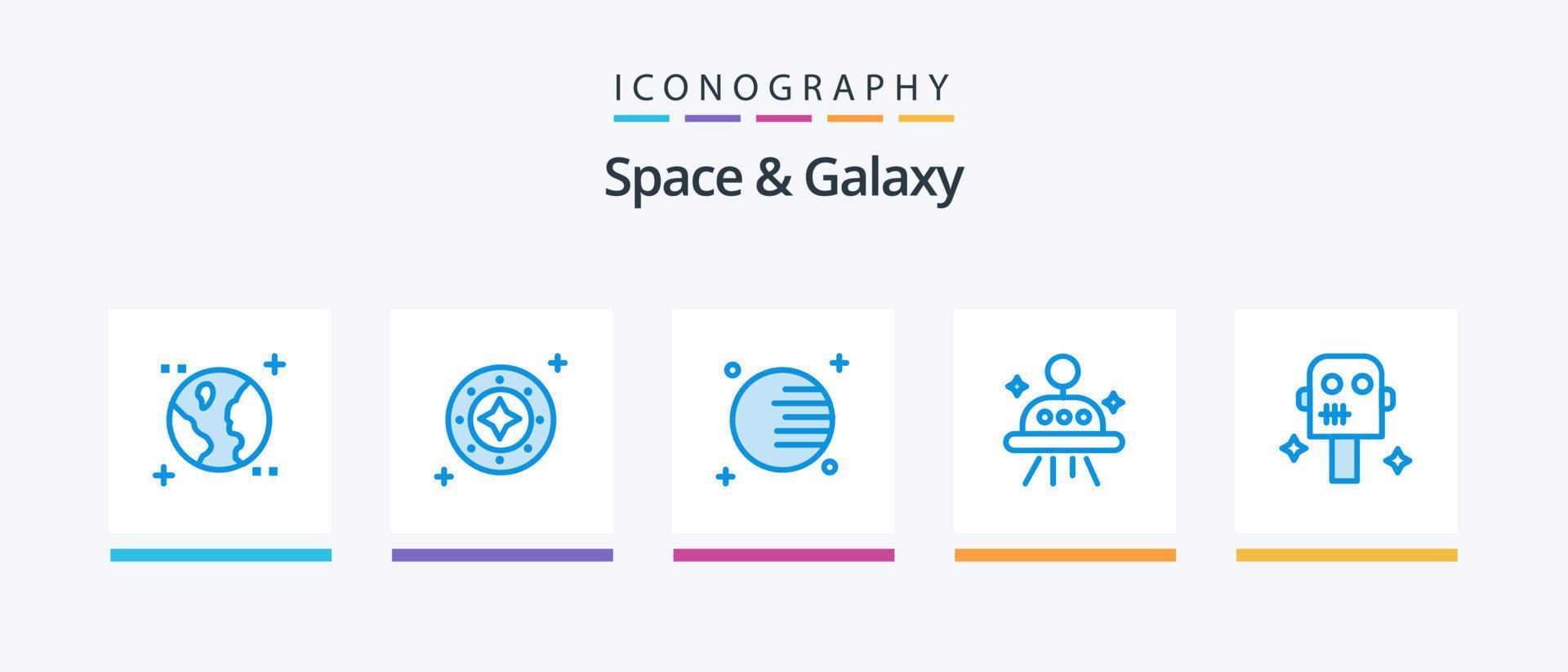 Space And Galaxy Blue 5 Icon Pack Including robot. space. universe. ufo. astronomy. Creative Icons Design vector