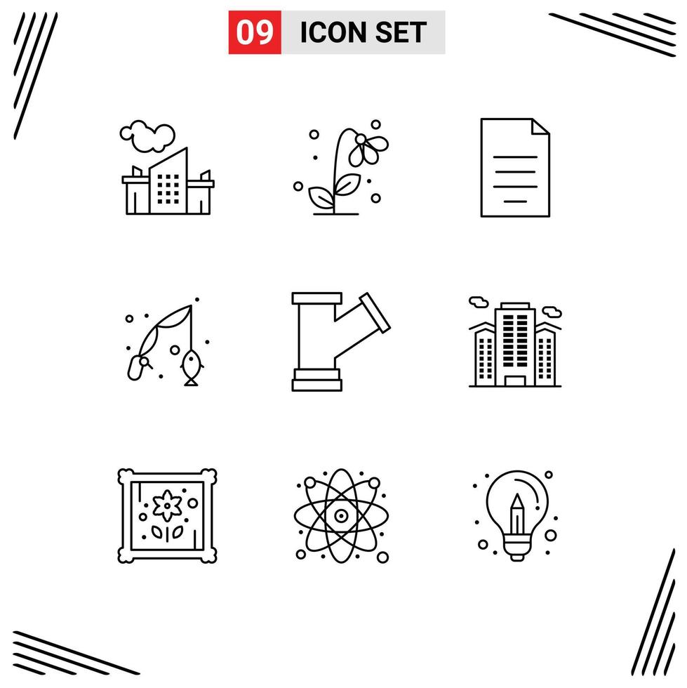 9 Universal Outlines Set for Web and Mobile Applications hobby fishing spring fish finance Editable Vector Design Elements