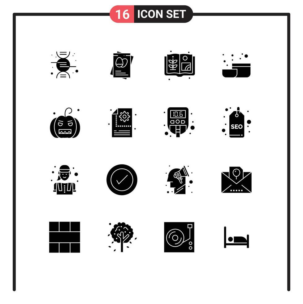 Universal Icon Symbols Group of 16 Modern Solid Glyphs of creative horror book halloween tool Editable Vector Design Elements