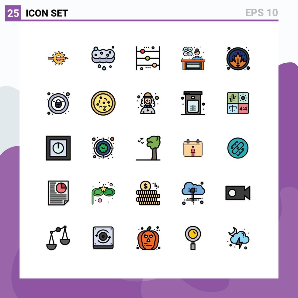 Pack of 25 Modern Filled line Flat Colors Signs and Symbols for Web Print Media such as manager female manager sponge learning calculator Editable Vector Design Elements
