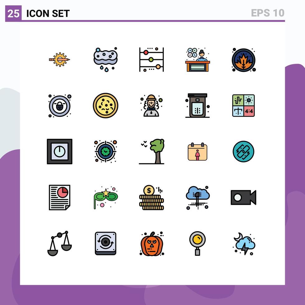 paquete de 25 modernos signos y símbolos de colores planos de línea rellena para medios de impresión web, como gerente, gerente femenina, calculadora de aprendizaje de esponja, elementos de diseño de vectores editables