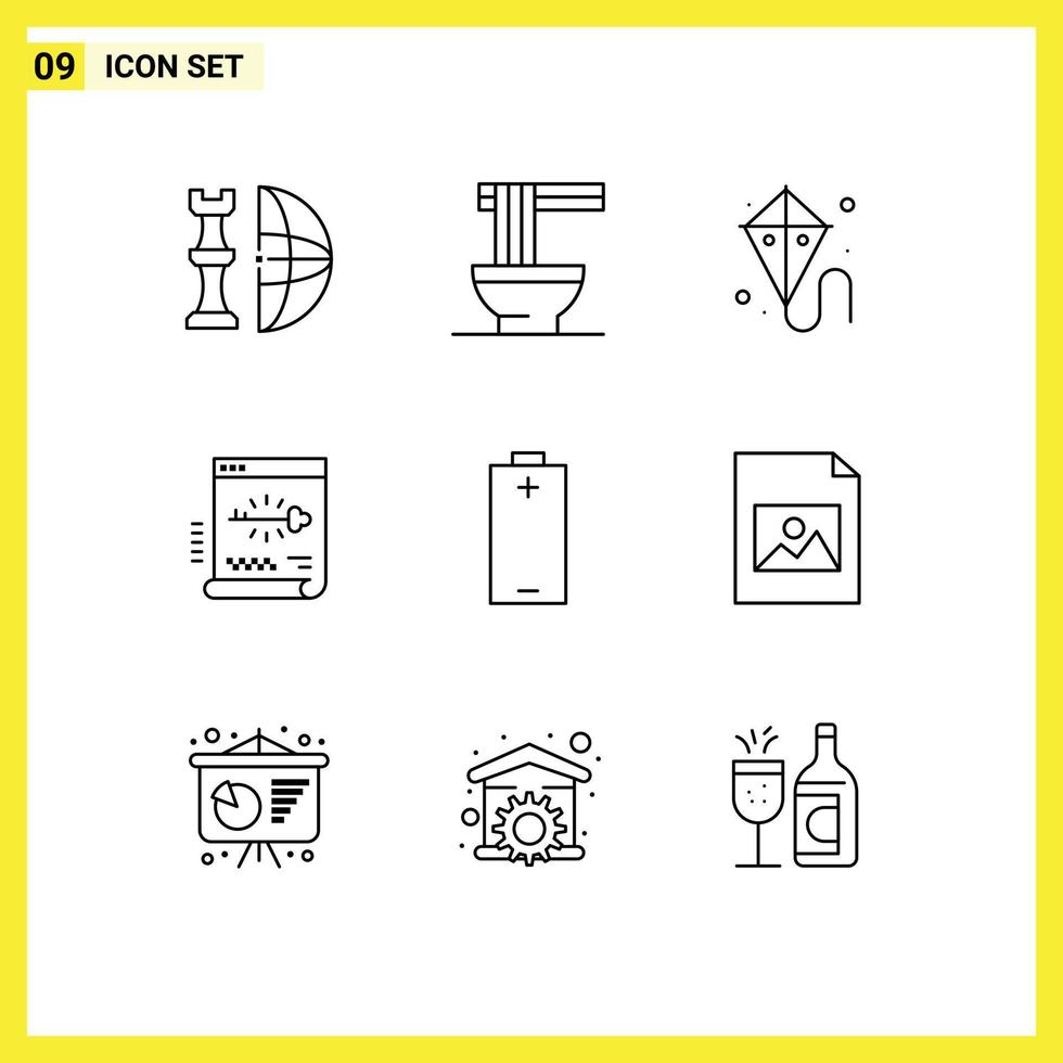 Mobile Interface Outline Set of 9 Pictograms of password login ramen secure mardi gras Editable Vector Design Elements