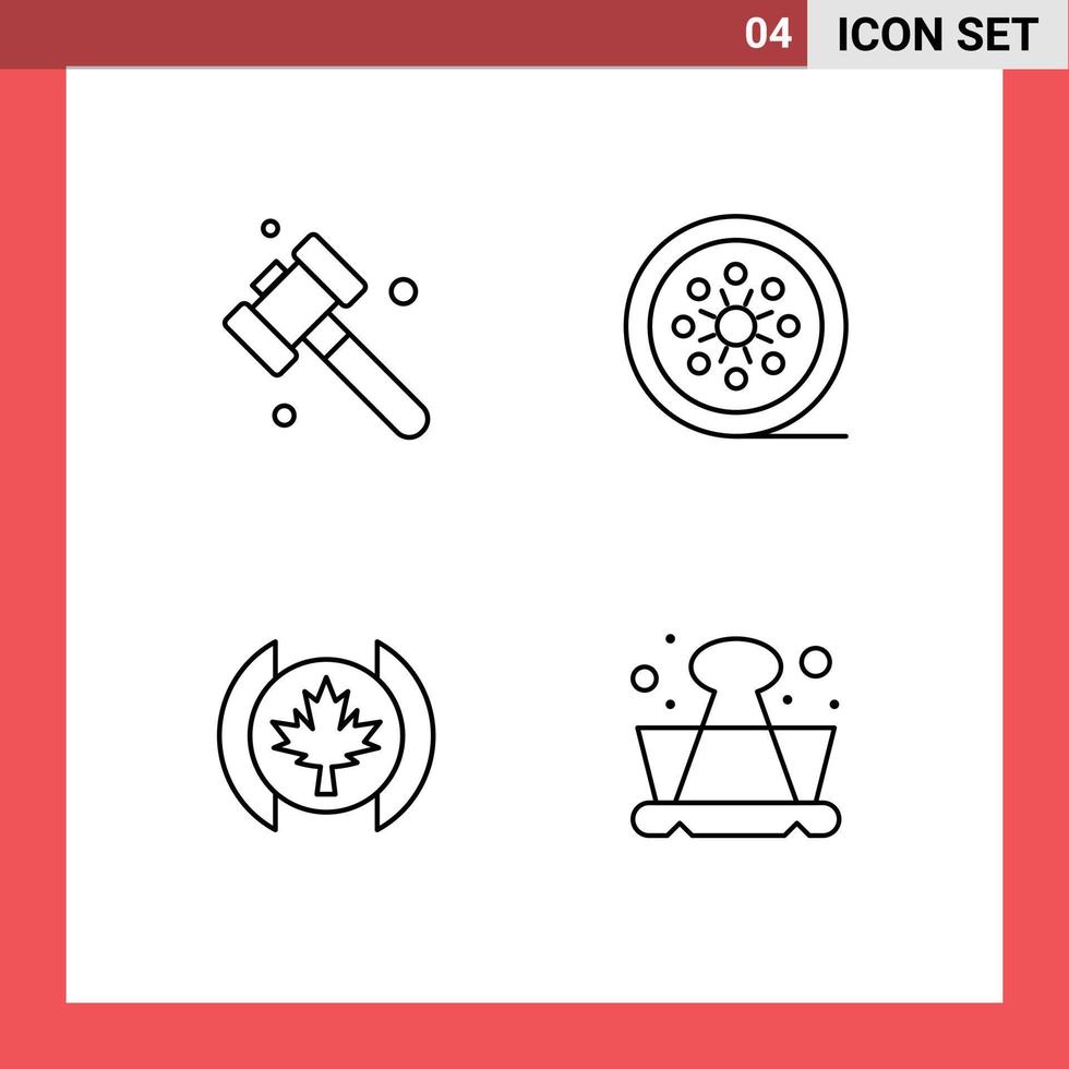 4 Universal Line Signs Symbols of construction leaf black film tape reel clip Editable Vector Design Elements