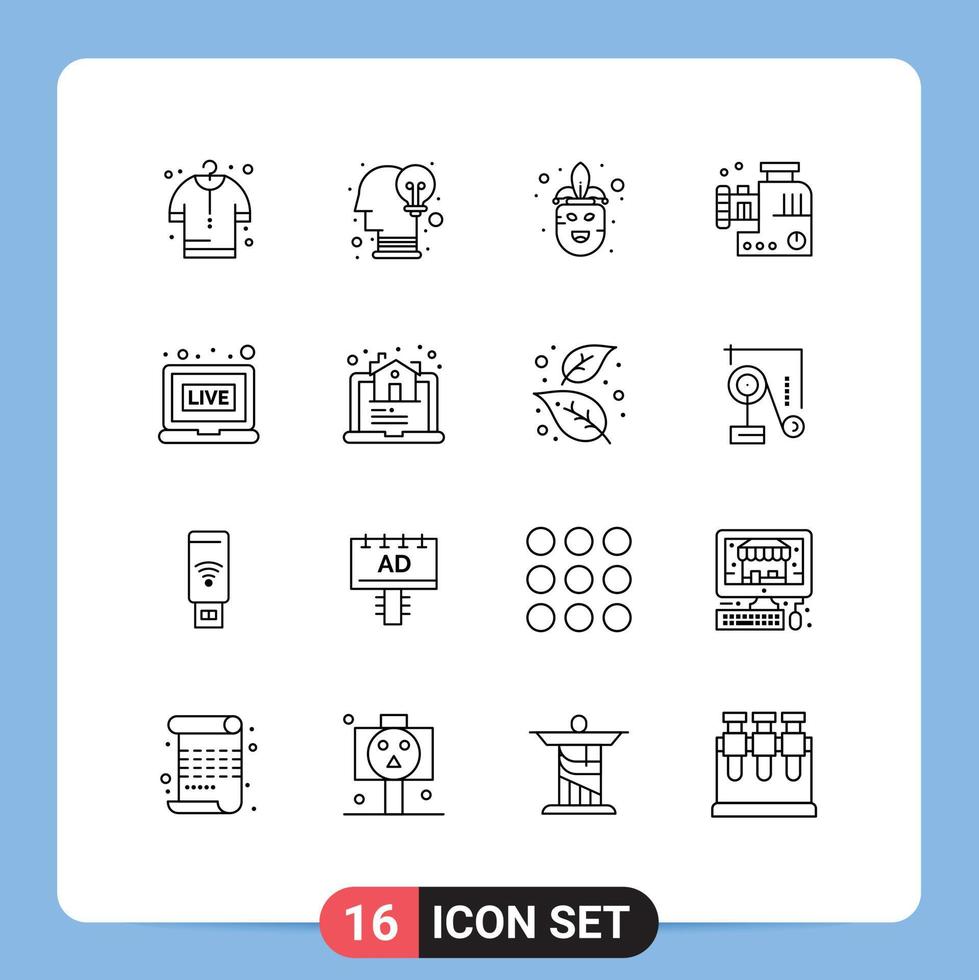 Set of 16 Vector Outlines on Grid for news broadcasting costume meat mixer meat chopper Editable Vector Design Elements