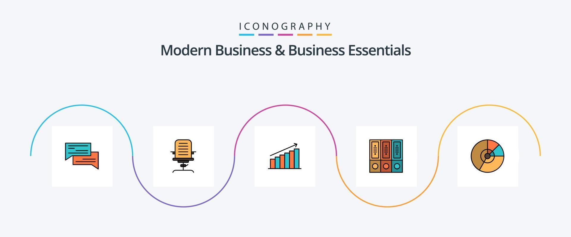 Modern Business And Business Essentials Line Filled Flat 5 Icon Pack Including graph. analytics. arm. chart. office vector