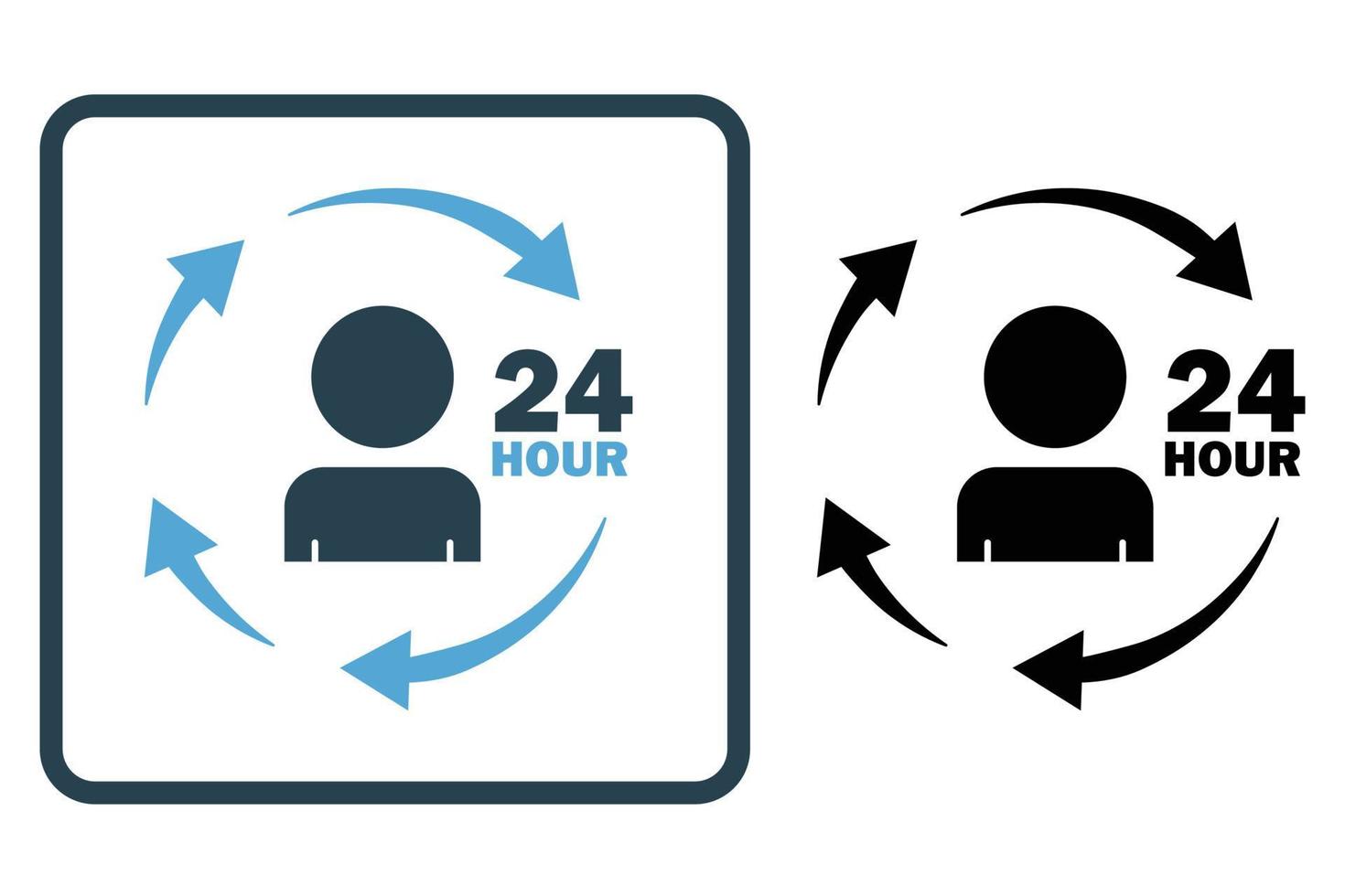Routine icon illustration. People icon with arrow and 24 hour. icon related to lifestyle. Solid icon style. Simple vector design editable