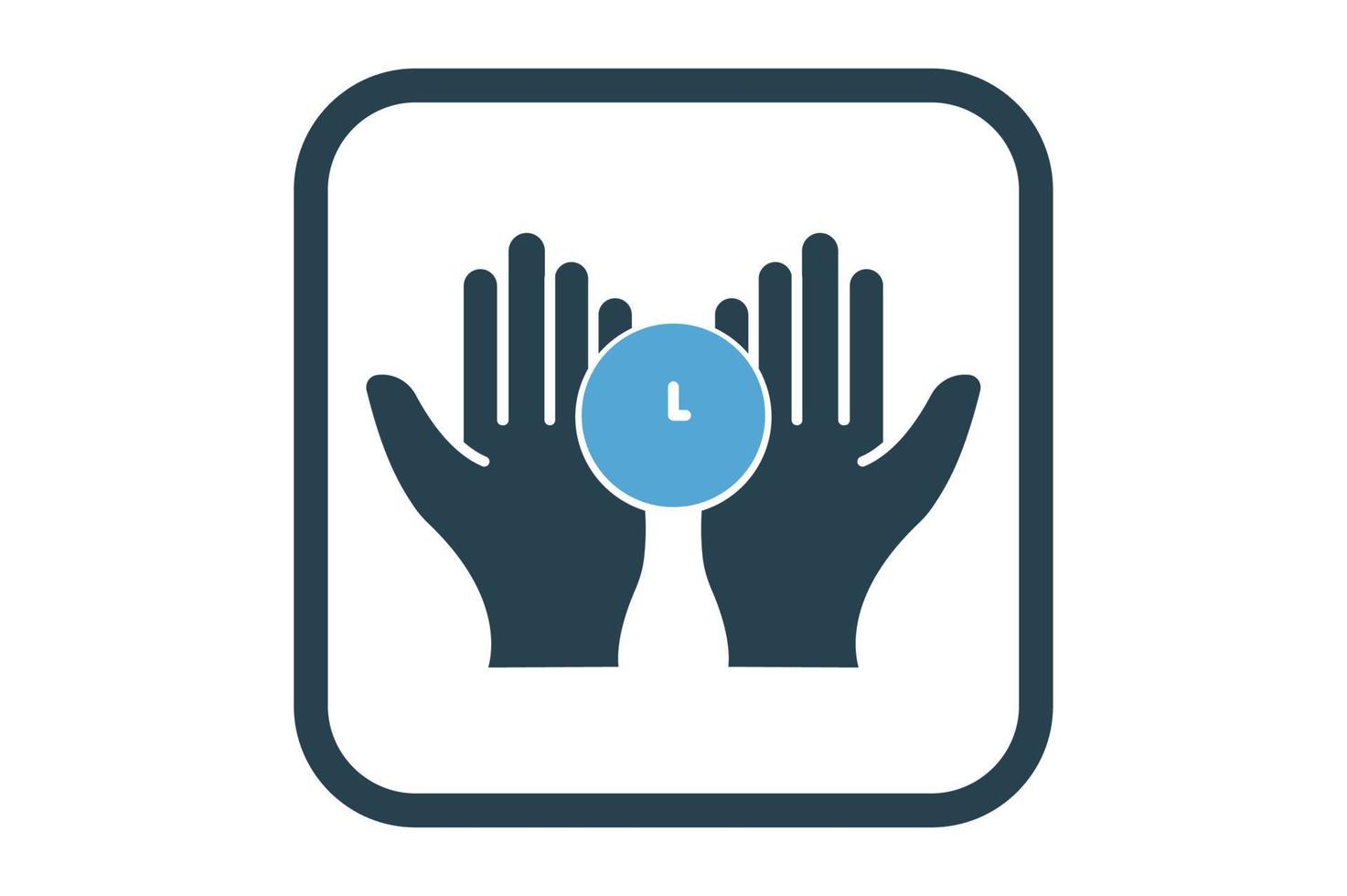 Hand icon illustration clock. suitable for safe time icon. solid icon style. simple vector design editable