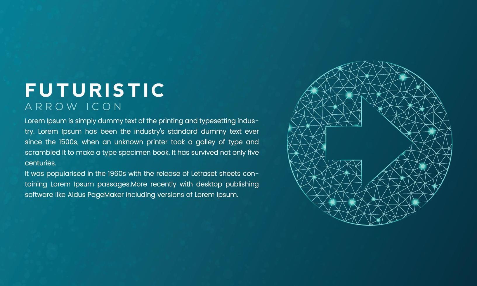 Blue futuristic arrow icon concept with polygon node connected dots and neon effect vector