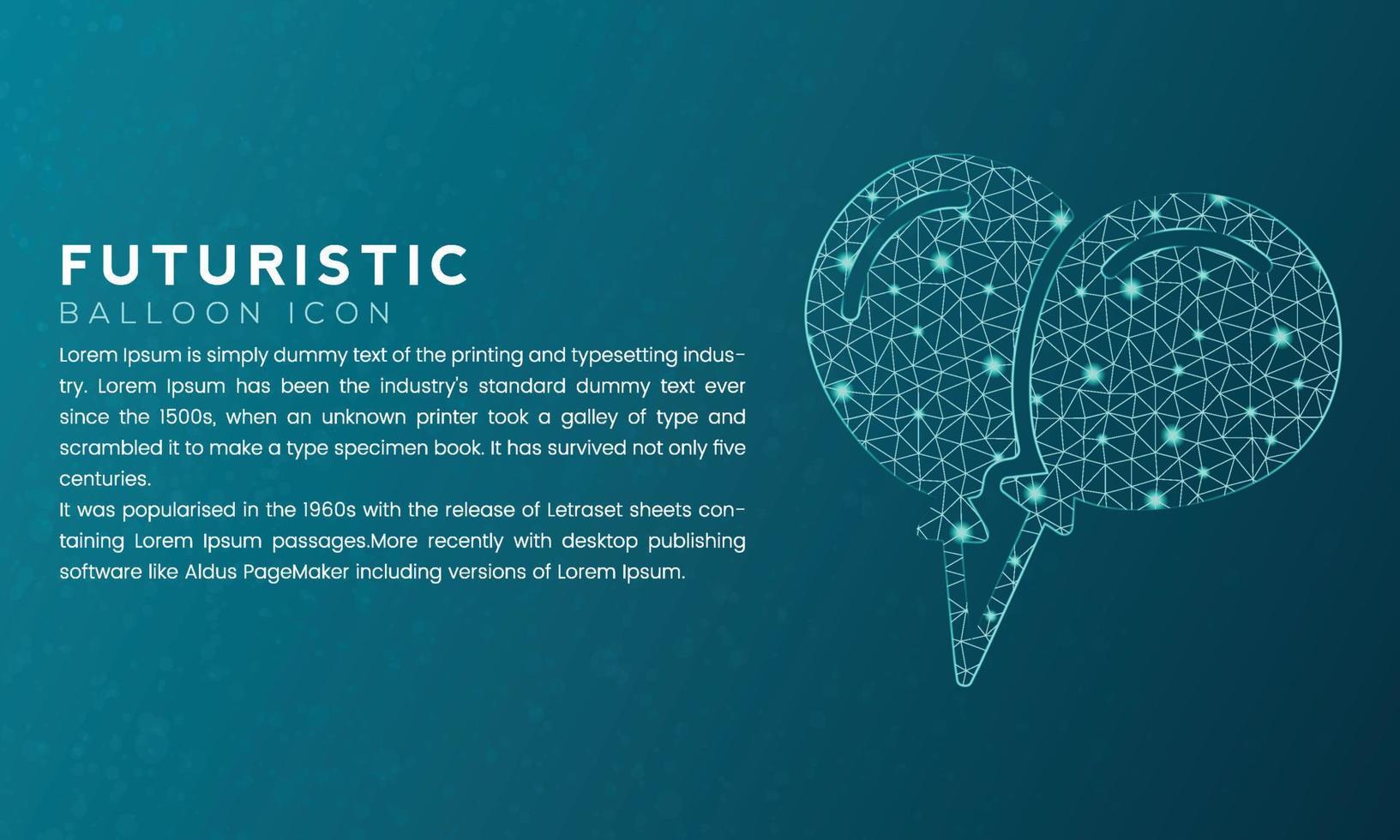 Blue futuristic balloon icon concept with polygon node connected dots and neon effect vector
